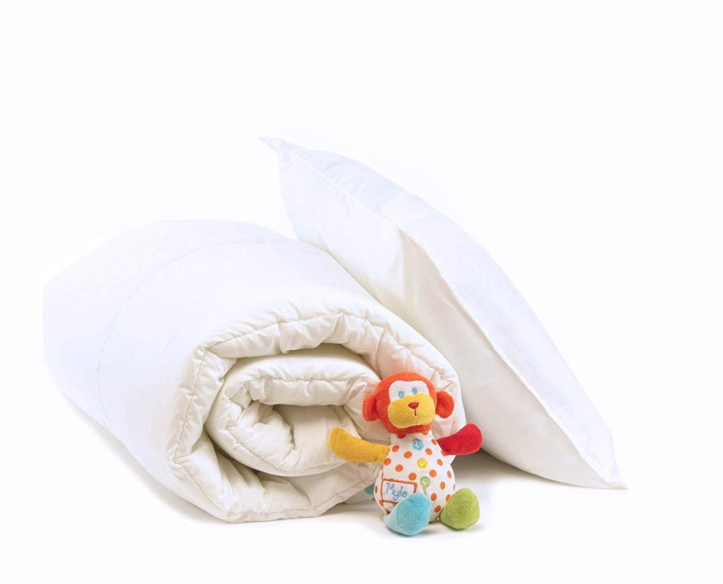 Adam Home 4.5 Tog Toddler Duvet and Pillow Set 100% Microfibre Anti-Allergy Lightweight Cot Bed (Duvet 120x150 cm) & (Pillow 40x60 cm) Hypoallergenic and Machine Washable Cot