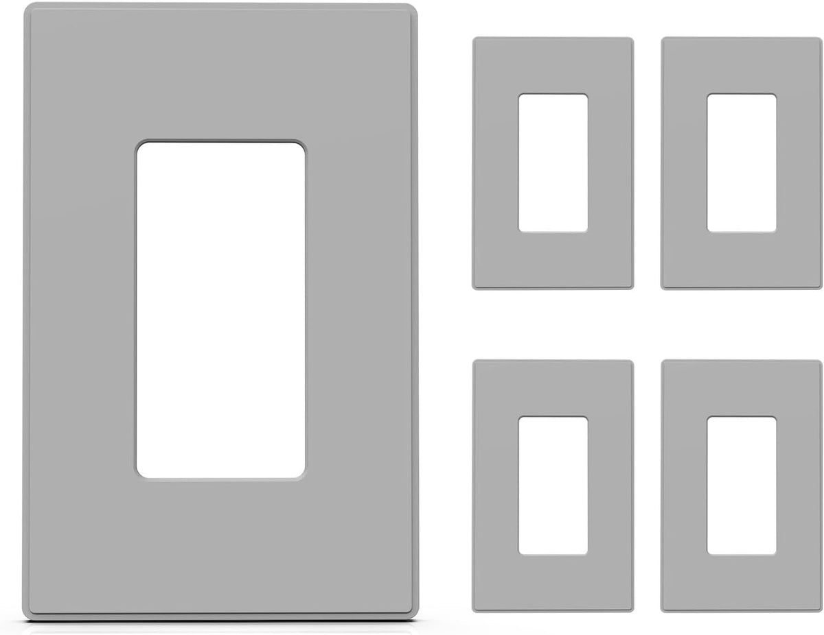 ELEGRP 2-Gang Screwless Decorative Wall Plates, Mid-Size 4.88" height x 4.94" length Unbreakable Thermoplastic Faceplate Cover for Decorator Receptacle Outlet & Switch, UL Listed (5 Pack, Matte White)