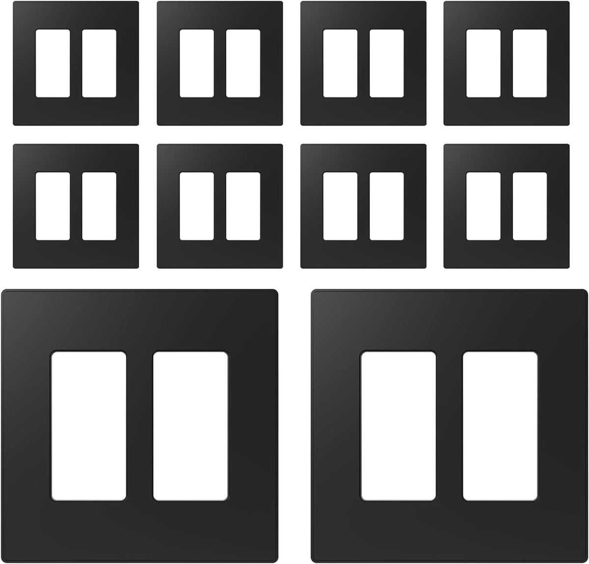ELEGRP 2-Gang Screwless Decorative Wall Plates, Mid-Size 4.88" height x 4.94" length Unbreakable Thermoplastic Faceplate Cover for Decorator Receptacle Outlet & Switch, UL Listed (5 Pack, Matte White)