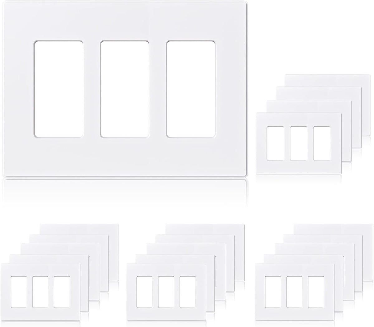 ELEGRP 2-Gang Screwless Decorative Wall Plates, Mid-Size 4.88" height x 4.94" length Unbreakable Thermoplastic Faceplate Cover for Decorator Receptacle Outlet & Switch, UL Listed (5 Pack, Matte White)