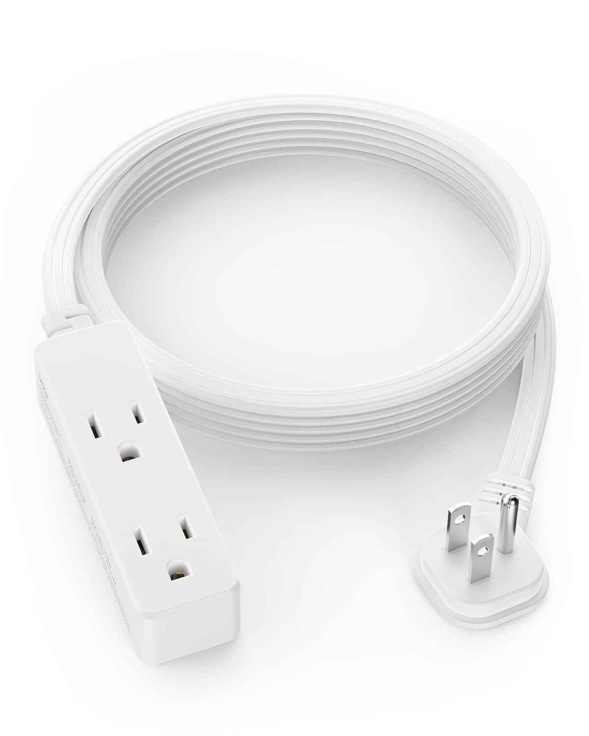 Flat Plug Extension Cord with 3 Outlets - 1Ft Low Profile Indoor 3 Prong Grounded Power Strip for Home Office & Travel - 16 AWG 13A/1625W, Black