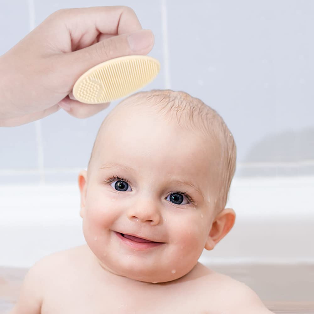 Baby Bath Brush, Baby Cradle Cap Brush, Silicone Massage Brush, Silicone Scrubbers Exfoliator Brush, Baby Skin Scrubbers Essential for Dry Skin, Cradle Cap and Eczema 2 Pack (Small-Blue&Green)