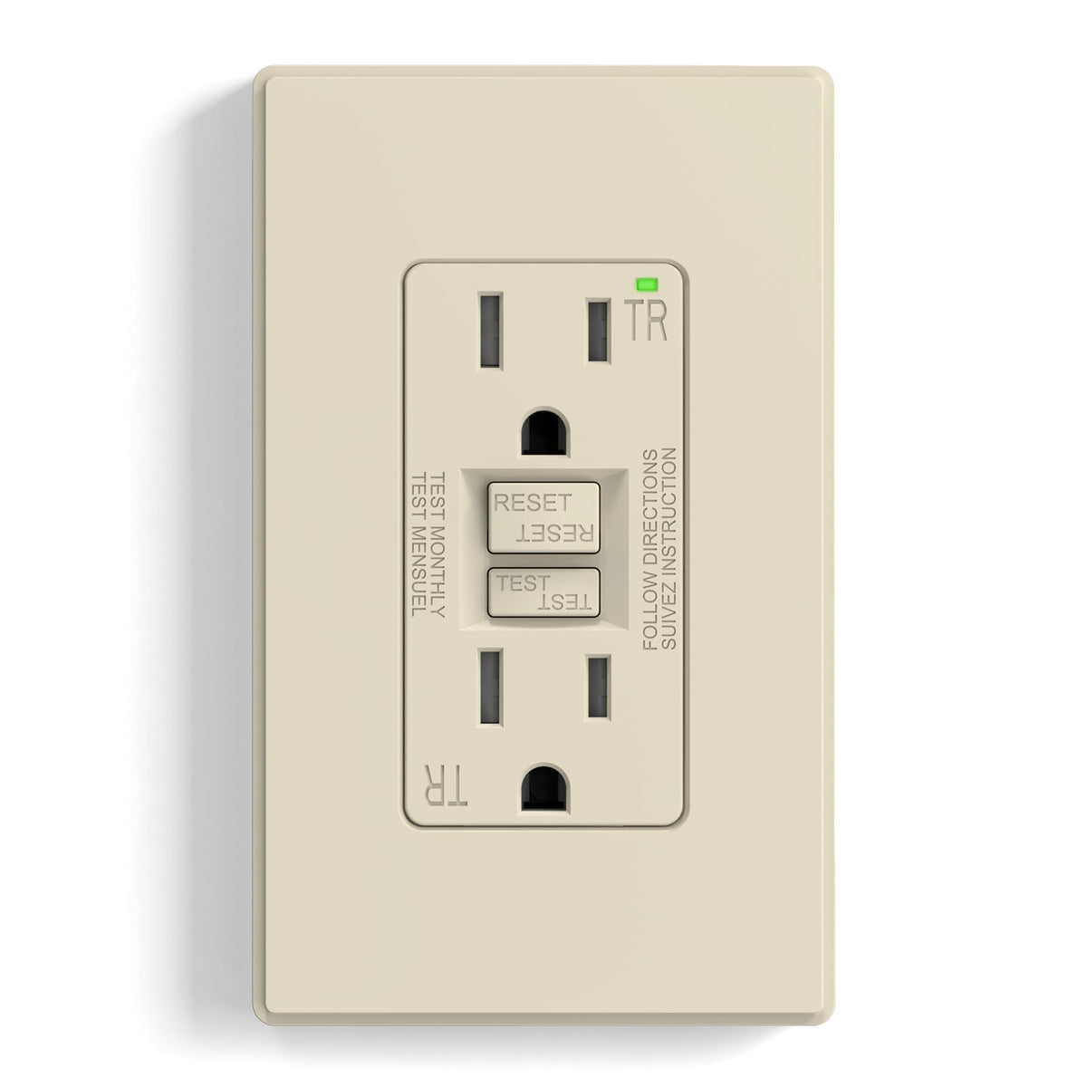 ELEGRP GFCI Outlet 20 Amp, Self-Test GFI Electrical Outlet with Thinner Design, TR Tamper Resistant GFCI Receptacle, Ground Fault Circuit Interrupters with Wall Plate, UL Listed, Light Almond, 1 Pack