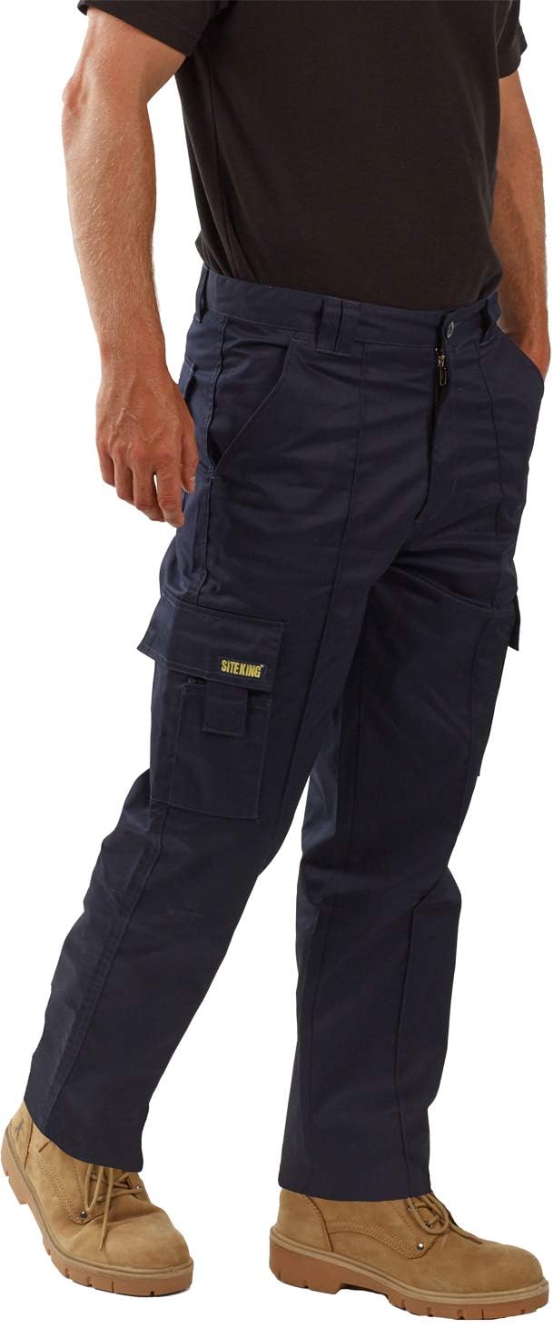 SITE KING Mens Cargo Combat Work Trousers, Sizes 28 to 56 Button & Zip Fly