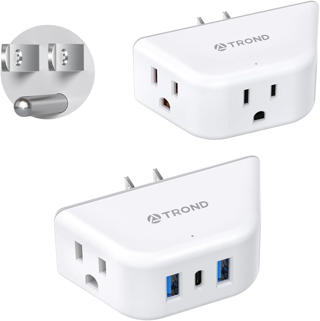 TROND Multi Plug Outlet Extender with USB, 2 Pack Plug Splitter