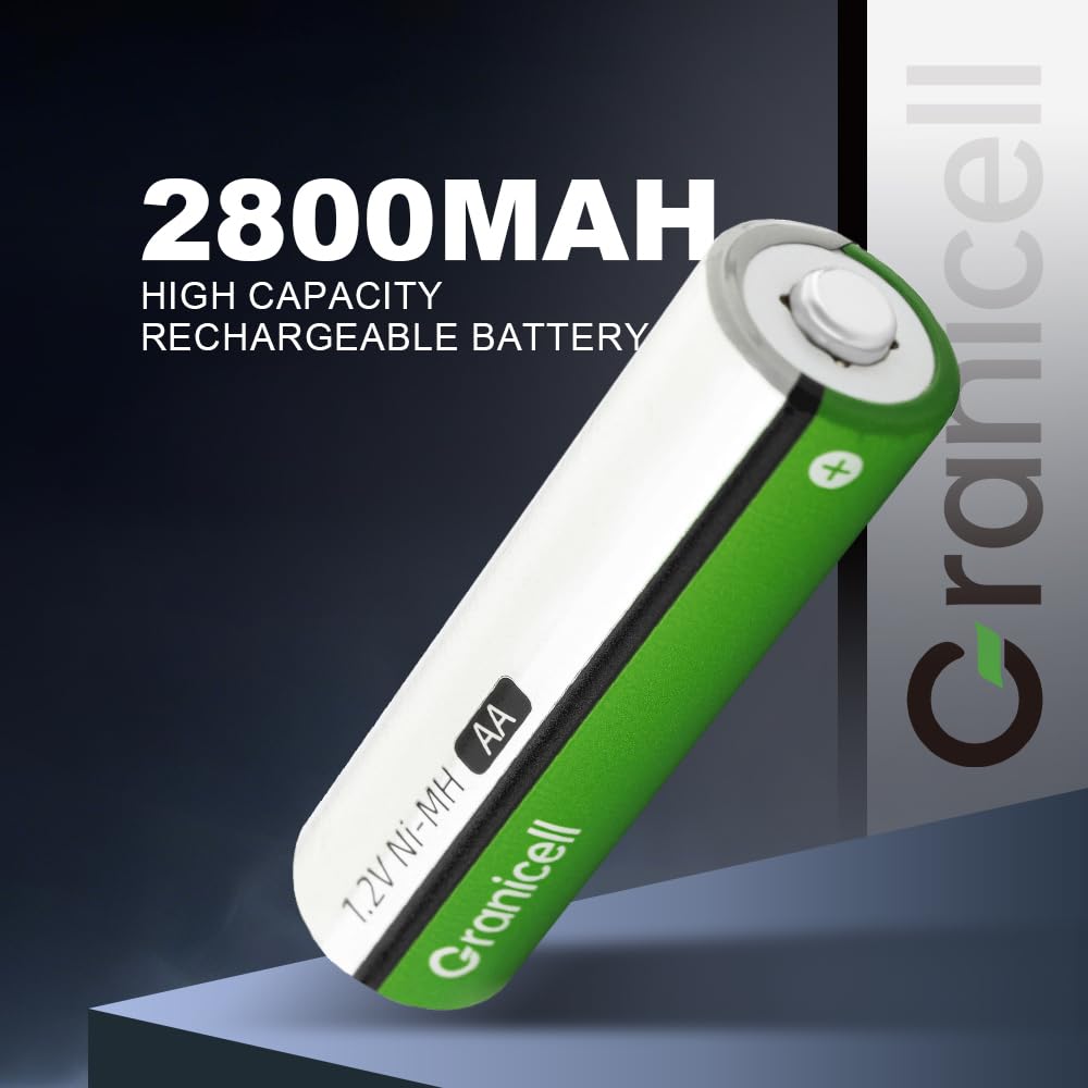 Granicell AA Rechargeable Batteries with Charger, 8 Slot Smart Battery Charger with 8 Pcs 2800mAh High Capacity NiMH AA Batteries, USB Smart Charging