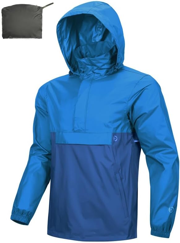 Outdoor Ventures Men's Waterproof Rain Jacket Packable Hooded Pullover
