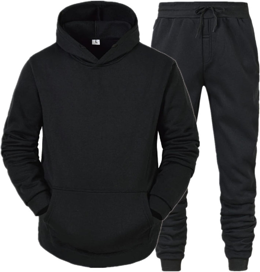 Mens Plain Tracksuit Long Sleeve Hooded Sweatshirt Sweatpants Set Hoodie Joggers Sets 2 Piece Fashion Sweatsuits Activewear Sportswear Men's Clothing UK