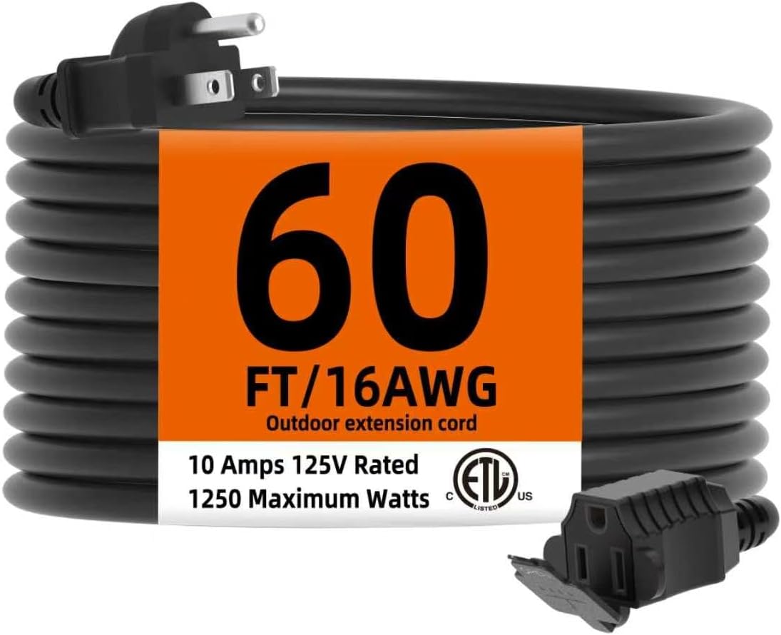 TiFFCOFiO Indoor Outdoor Extension Cord Waterproof, 40 Feet 3 Prong Power Cord for Home and Garden, 16 AWG, 13A/1625W, ETL Listed