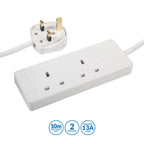 Pro Elec 2 Gang 5m Slim White Extension Lead, BS1363/A Compliant