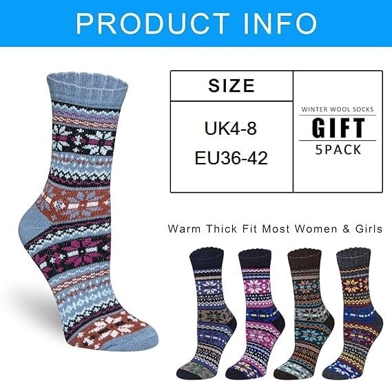 Ladies Socks Wool Thermal Fluffy Gifts For Women 5 Pairs