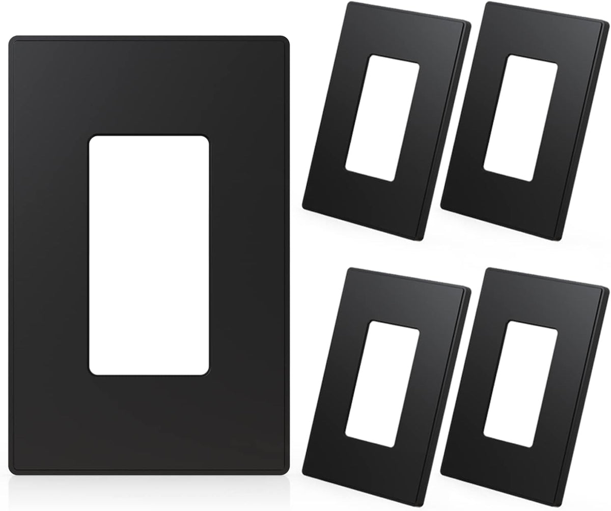 ELEGRP 2-Gang Screwless Decorative Wall Plates, Mid-Size 4.88" height x 4.94" length Unbreakable Thermoplastic Faceplate Cover for Decorator Receptacle Outlet & Switch, UL Listed (5 Pack, Matte White)