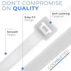 Gocableties White Cable Ties, 300mm x 3.6mm, Pack of 100, 12" Premium Nylon Zip Ties Clear/Natural, Multi-Purpose Plastic Tie Wraps, Secure Self-Locking Mechanism, for Home, Garden, Office and DIY