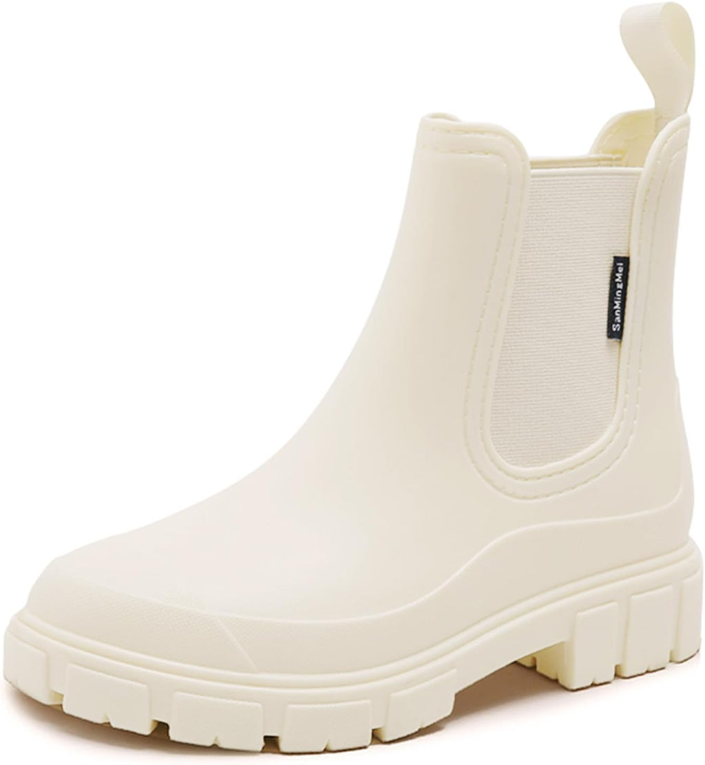 DRECAGE Wellies Boots Women Waterproof Short Chelsea Fashion Ladies Comfortable Rain Boots Outdoors Garden Walking