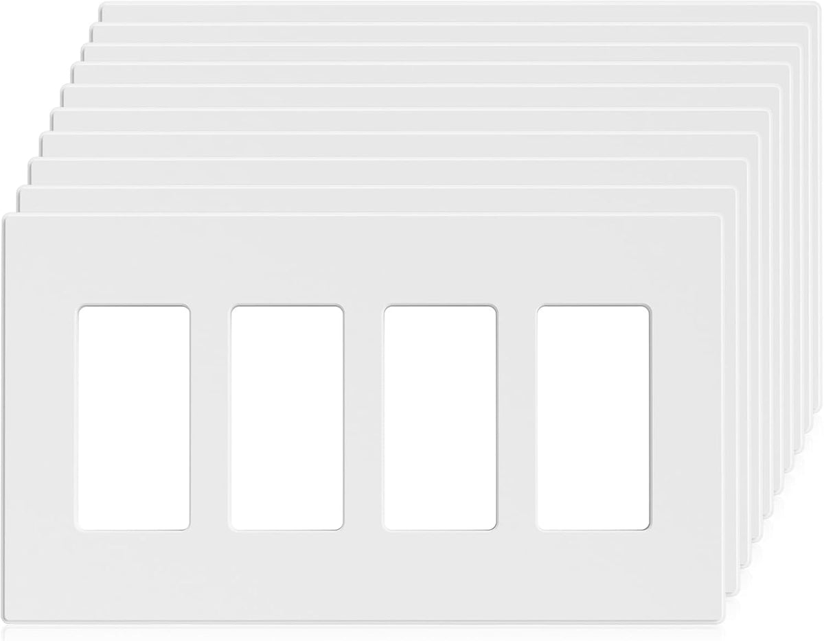 ELEGRP 2-Gang Screwless Decorative Wall Plates, Mid-Size 4.88" height x 4.94" length Unbreakable Thermoplastic Faceplate Cover for Decorator Receptacle Outlet & Switch, UL Listed (5 Pack, Matte White)