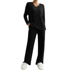 Lounge Wear Sets For Women Uk, Womens Pyjamas Set Long, Ladies Ribbed Loungewear Knit Outfits Womens Tracksuits 2 Piece Set V Neck Casual Casual Homewear