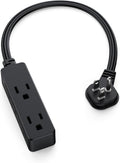 Flat Plug Extension Cord with 3 Outlets - 1Ft Low Profile Indoor 3 Prong Grounded Power Strip for Home Office & Travel - 16 AWG 13A/1625W, Black