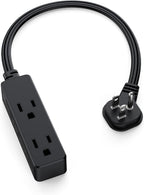 Flat Plug Extension Cord with 3 Outlets - 1Ft Low Profile Indoor 3 Prong Grounded Power Strip for Home Office & Travel - 16 AWG 13A/1625W, Black