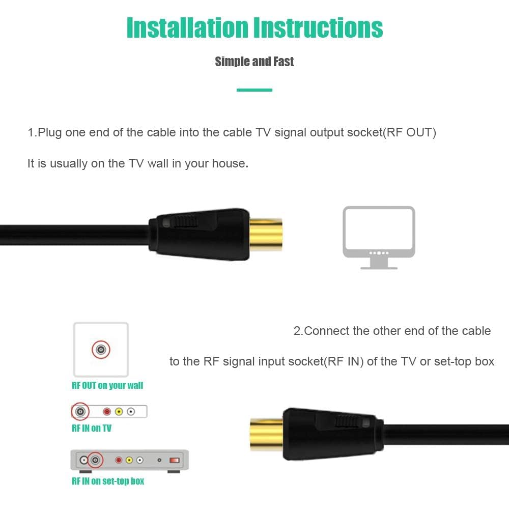 Ancable TV Aerial Cable with Coaxial Adapter 1M White TV Ariel Lead
