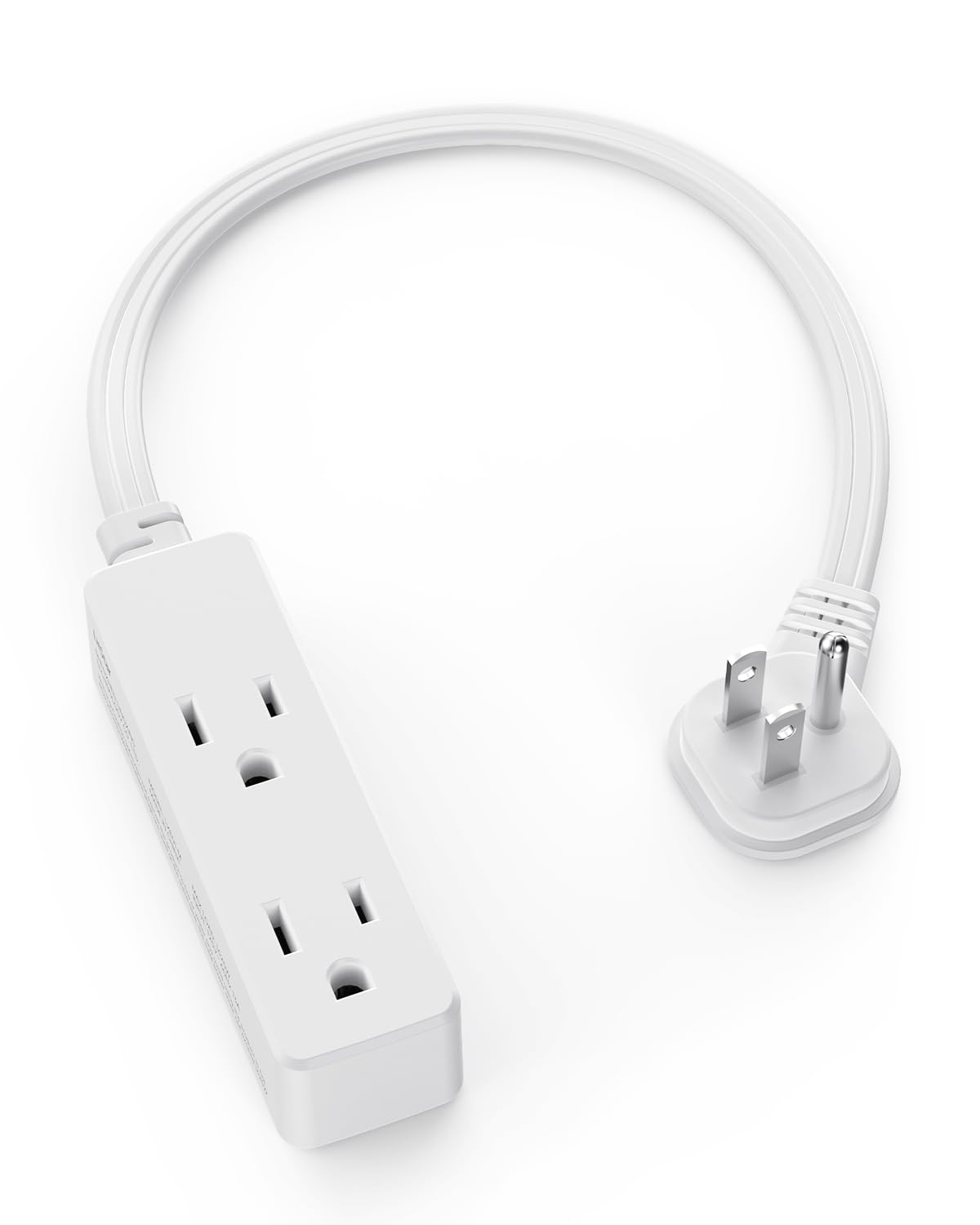 Flat Plug Extension Cord with 3 Outlets - 1Ft Low Profile Indoor 3 Prong Grounded Power Strip for Home Office & Travel - 16 AWG 13A/1625W, Black