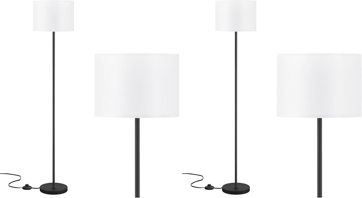 Ambimall Floor Lamp for Living Room with Smart Light Bulb, RGB + Stepless Dimmable Colors Temperature & Brightness(White Shade & Black Pole)
