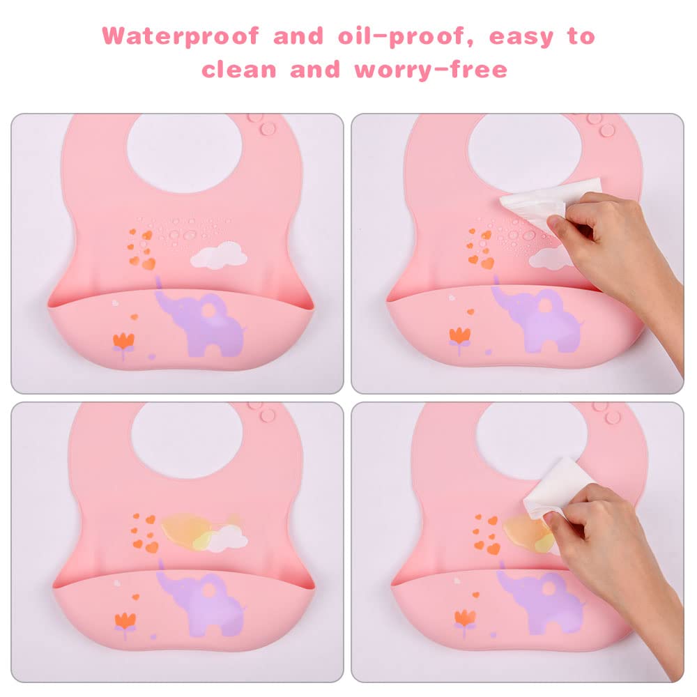 Vicloon Silicone Baby Bib, Baby Weaning Bibs, Waterproof Baby Feeding Bibs Adjustable with Wide Food Catcher Pocket Unisex Toddler Bibs