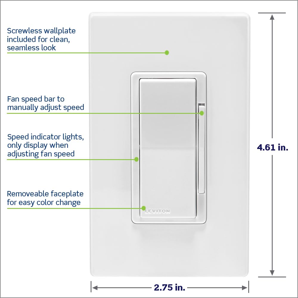 Leviton Decora Smart Switch, Wi-Fi, D315S-1RW, White