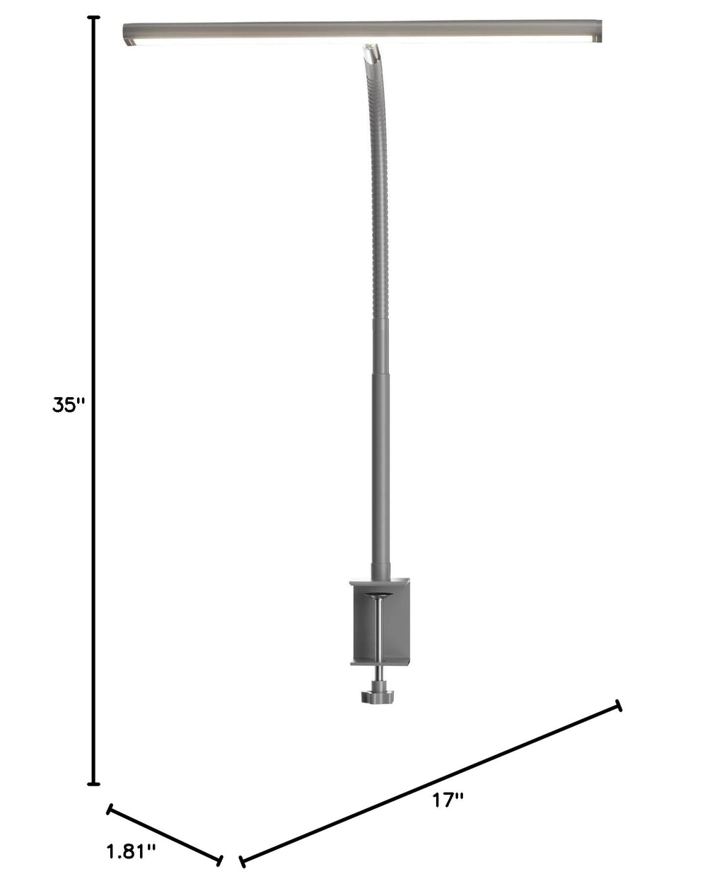 Airlonv LED Desk Lamp with Clamp, 17" Stepless Dimming Light, Black