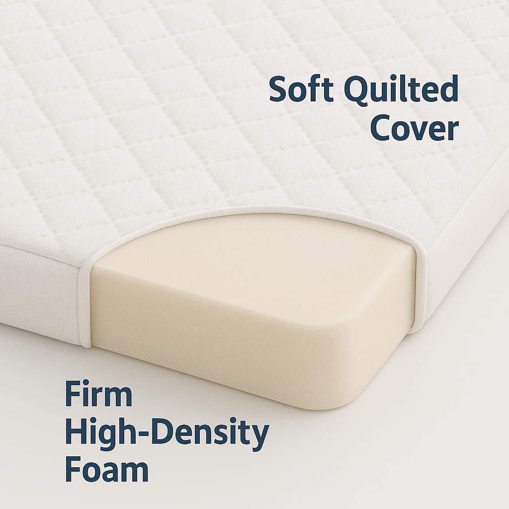Toddler Cot Mattress 120 x 60 x 5 cm – Extra Thick Baby Mattress for Cot Beds – Quilted Polypropylene Cover – Firm Foam Support, Removable Cover – UK Made