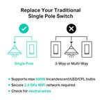 Kasa Smart Light Switch, Single Pole, Need Neutral Wire, HS200