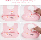 Vicloon Silicone Baby Bib, Baby Weaning Bibs, Waterproof Baby Feeding Bibs Adjustable with Wide Food Catcher Pocket Unisex Toddler Bibs