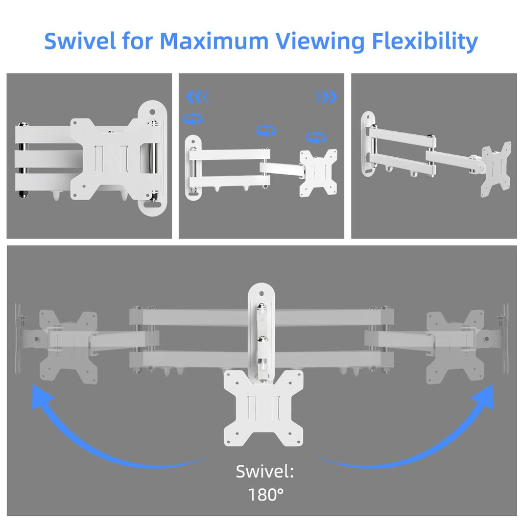 Suptek Full Motion TV Wall Mount Bracket for Most 13-30 inch TVs and Monitors, Flat and Curved TVs up to 28lbs, Tilt Swivel and 16.9 inch Extension, Max VESA 100x100mm, Black, MA2776