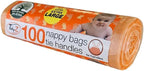 600 TidyZ Extra Large Disposable Nappy Bags. With Tie Handles. Made with a minimum of 30% Recycled Plastic. On a roll for Safety. Suitable for babies nappies, wipes, travel waste. 6 rolls of 100 bags