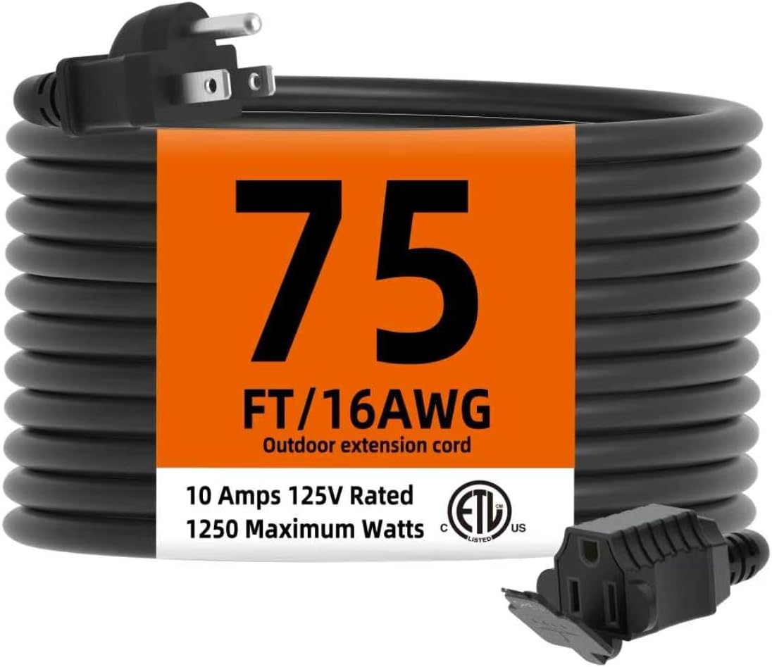 TiFFCOFiO Indoor Outdoor Extension Cord Waterproof, 40 Feet 3 Prong Power Cord for Home and Garden, 16 AWG, 13A/1625W, ETL Listed