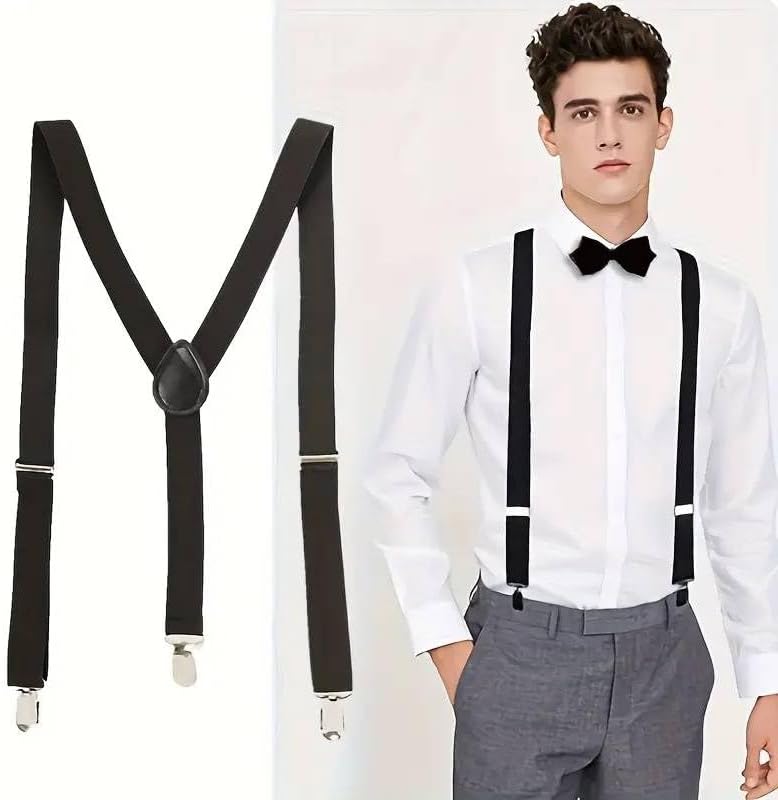 Boolavard Braces/Suspenders One Size Fully Adjustable Y Shaped With Strong Clips