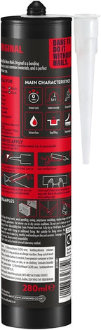 UniBond No More Nails Original, Construction Adhesive, White, 1 x 280 g
