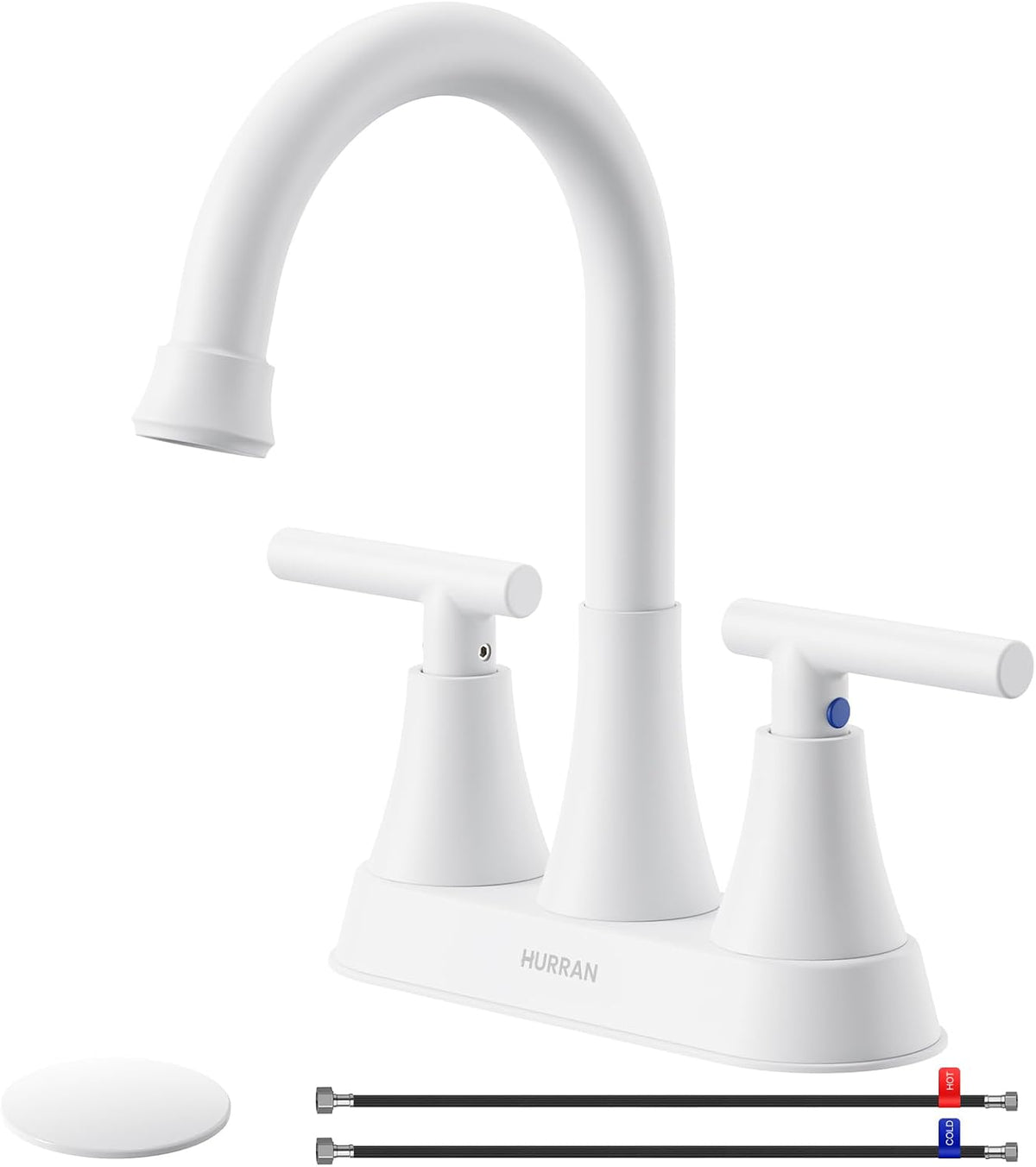 Matte Black Bathroom Faucet, Hurran 4 inch Centerset 2-Handle Lead-Free