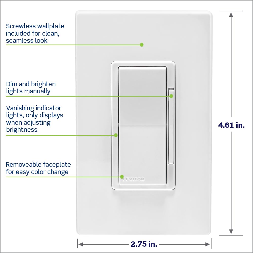 Leviton Decora Smart Switch, Wi-Fi, D315S-1RW, White