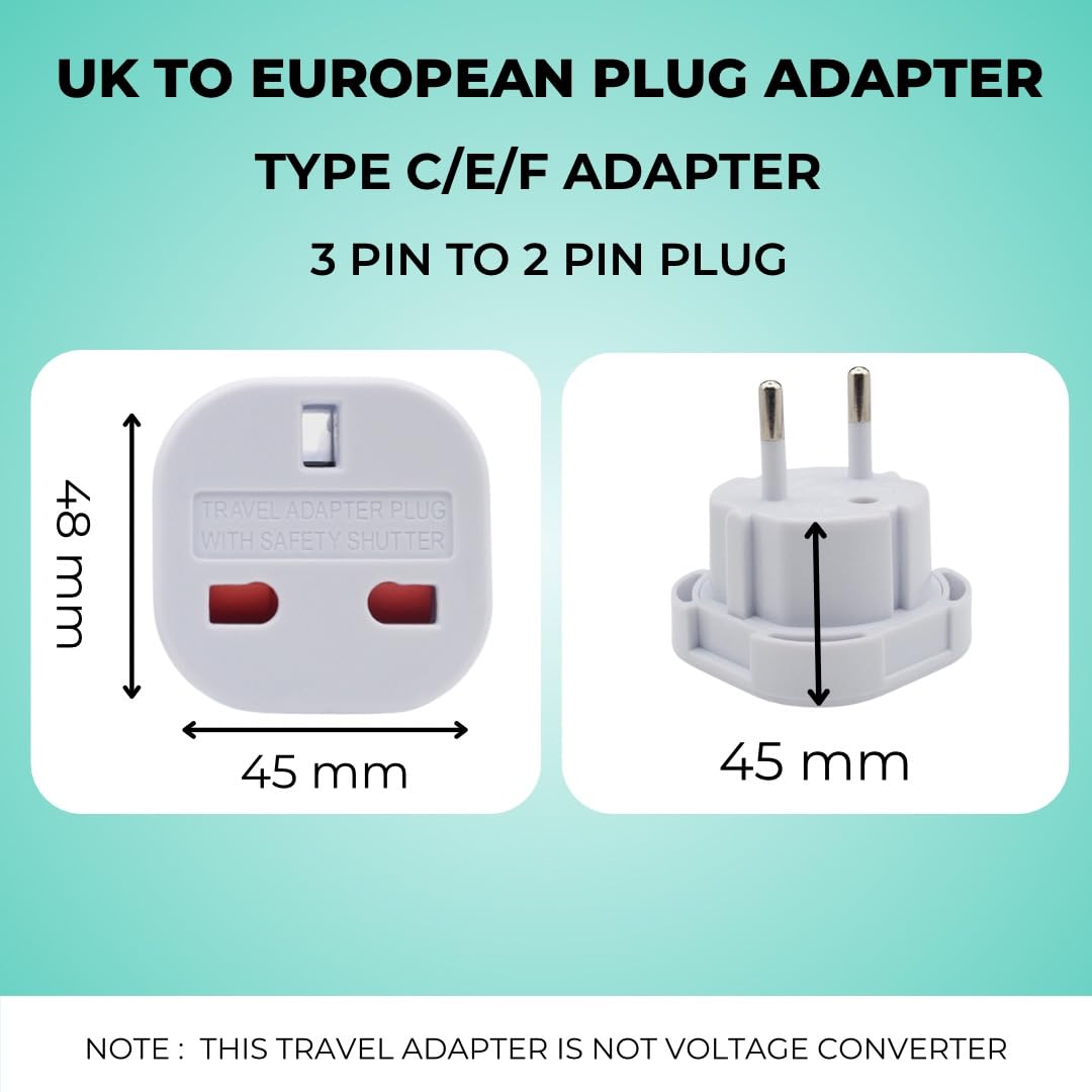 Double Dragon 2-Pack UK Electric Toothbrush & Shaver Plug Adapter | 2-Pin to 3-Pin Bathroom Converter | Supports UK EU Round & US Flat 2-Pin Plugs | 1A Fused | Compatible with Oral-B, Braun, Philips