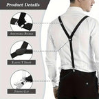Boolavard Braces/Suspenders One Size Fully Adjustable Y Shaped With Strong Clips