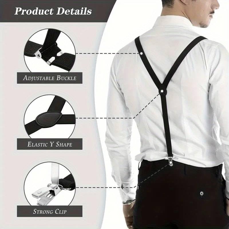 Boolavard Braces/Suspenders One Size Fully Adjustable Y Shaped With Strong Clips