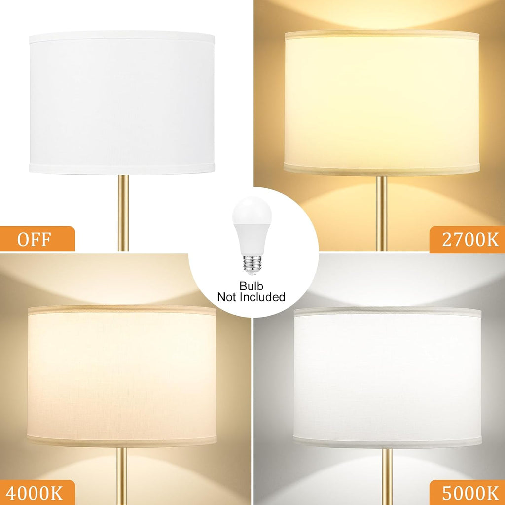 Ambimall Floor Lamp for Living Room with Smart Light Bulb, RGB + Stepless Dimmable Colors Temperature & Brightness(White Shade & Black Pole)