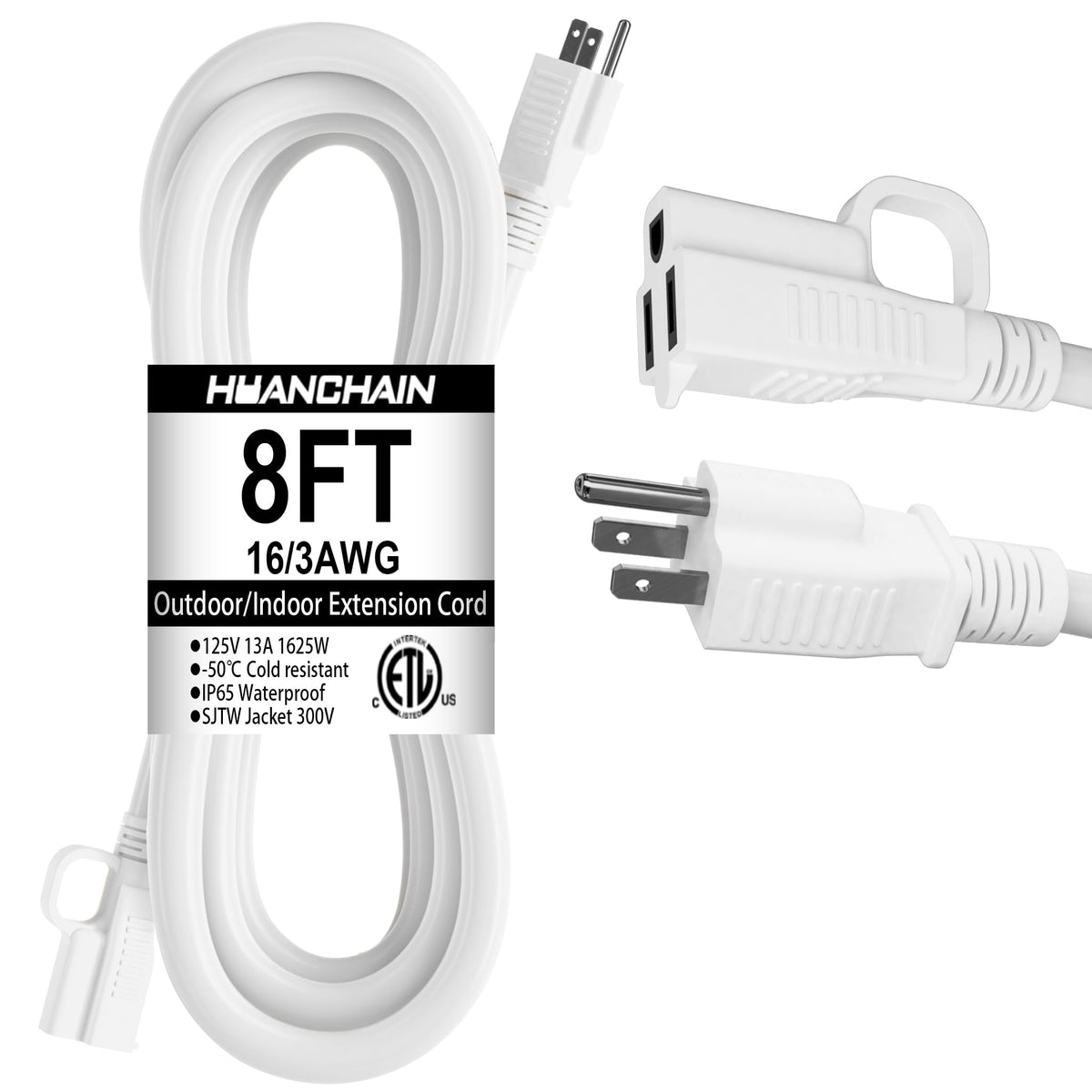HUANCHAIN Indoor Black Extension Cord 3 FT Waterproof 16/3 Gauge