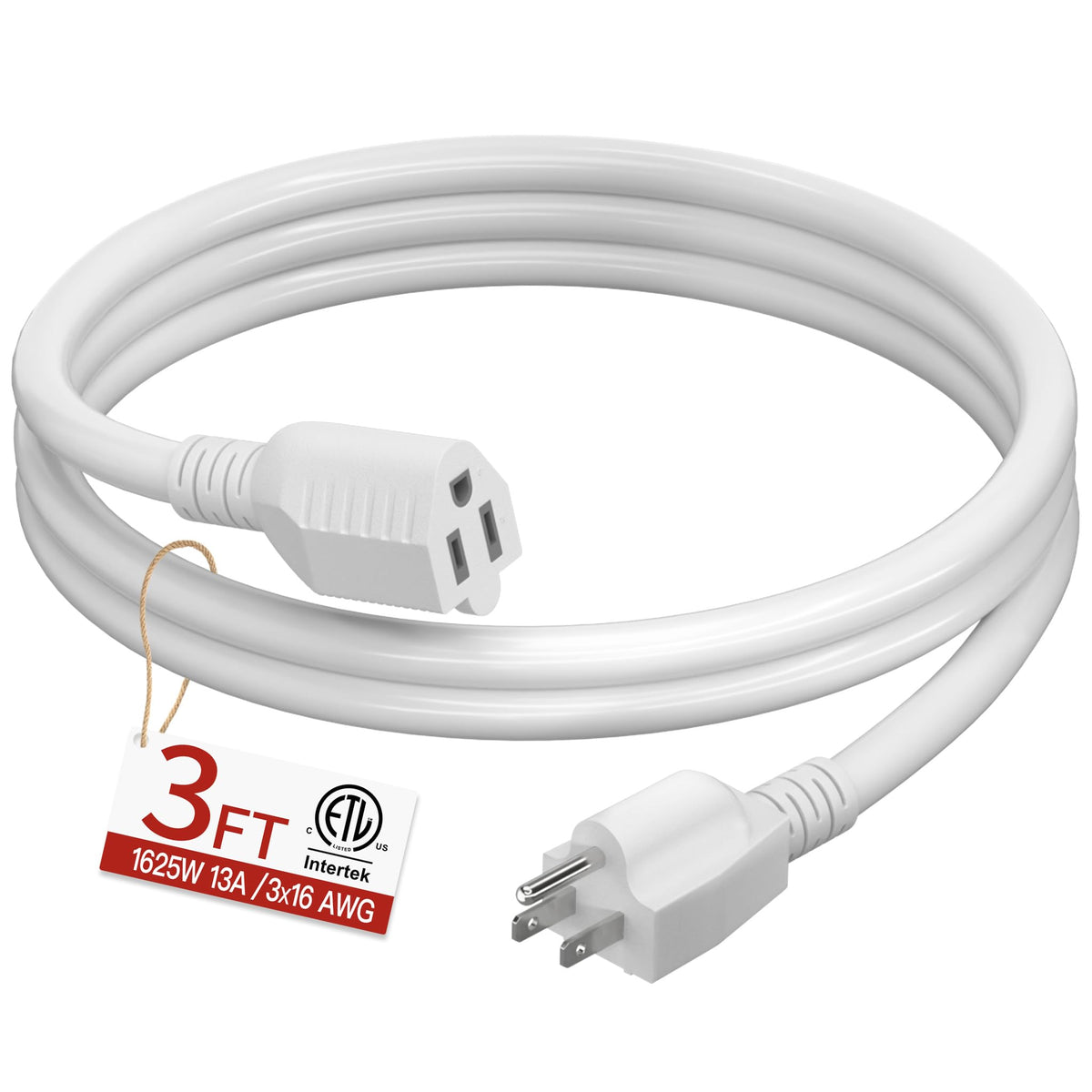 Skrizcable 16/3 15 FT Outdoor Extension Cord Waterproof, Black Power Cord