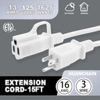 HUANCHAIN Indoor Black Extension Cord 3 FT Waterproof 16/3 Gauge