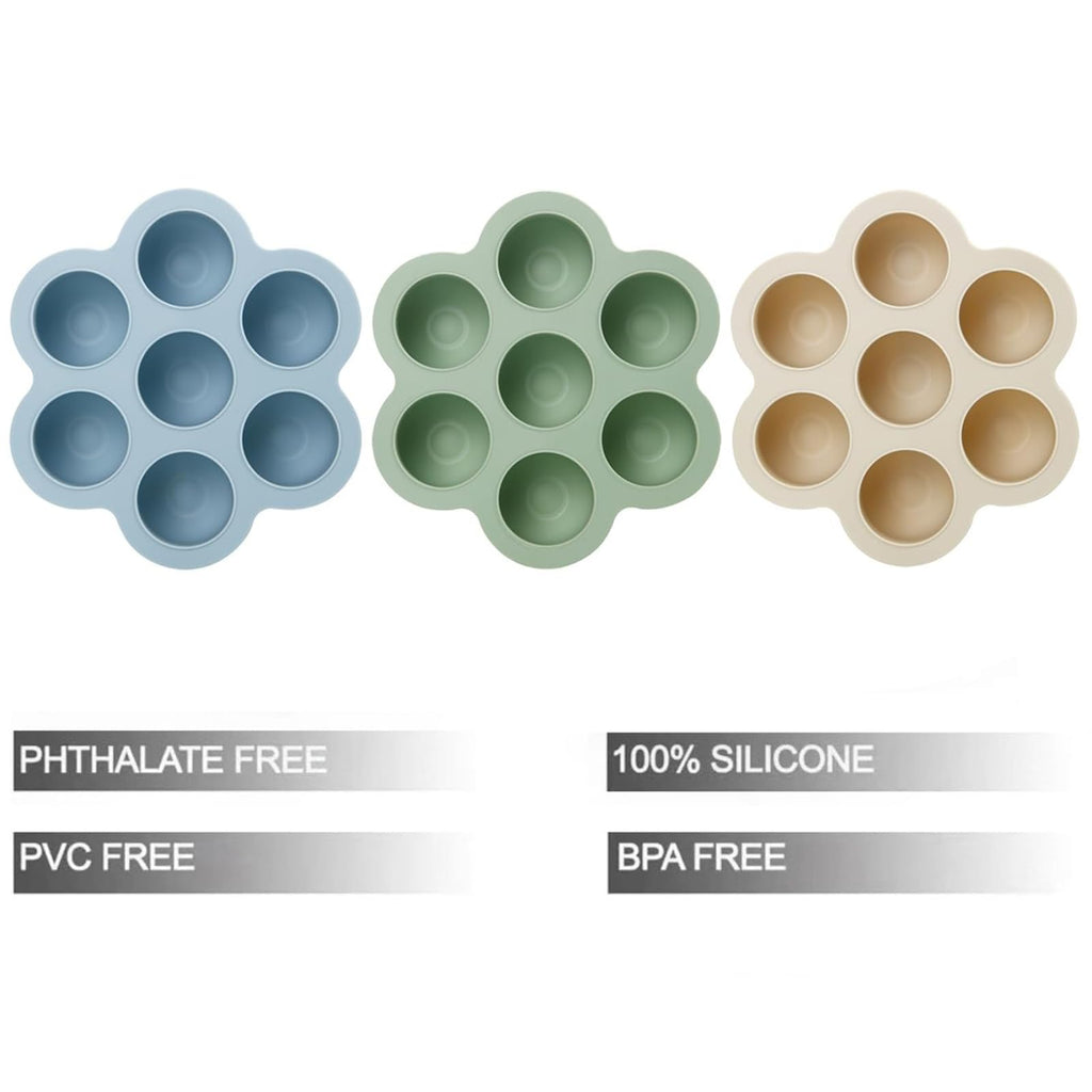 PandaEar 3 Pack Silicone Baby Food Freezer Tray with Lids, Ice Cube Trays for Freezer, Weaning Freezer Tray for Baby Food, Silicone Ice Trays Baby Food Storage Container Tray (Pink/Green/Linen)