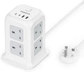 TESSAN 8 Way Tower Extension Lead 2M with 4 USB Slots (2 USB C)