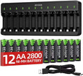 BEVIGOR 12 Slot Battery Charger with 12 Pack AA Rechargeable Batteries