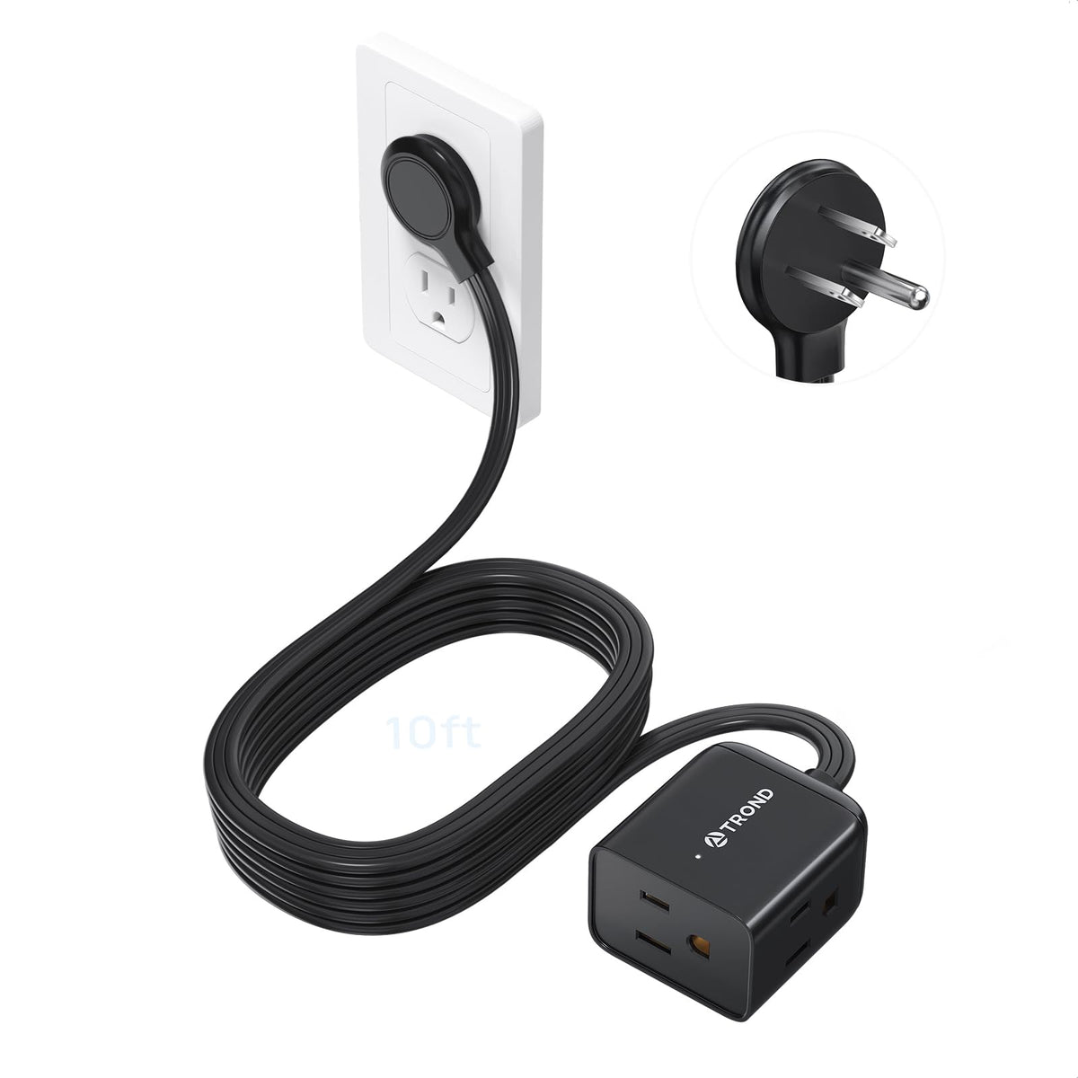 TROND Rightward Flat Plug Extension Cord 6ft for Small Tight Spaces, White
