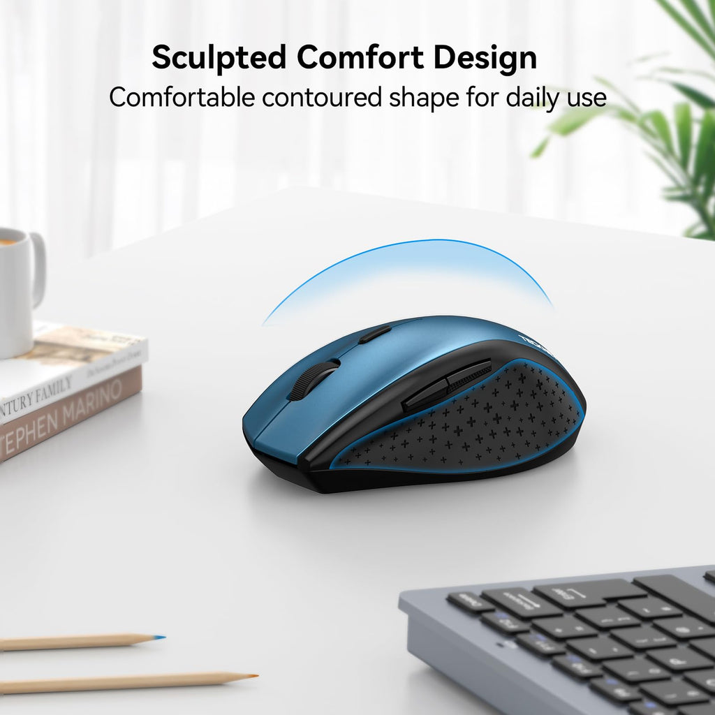 TECKNET Wireless Mouse for Laptop, 4800 DPI Optical Computer Mice with 6 Adjustable Levels, 30 Months Long Battery Life 2.4G Cordless USB Silent Mouse for Notebook, PC, Office Home Work -Grey